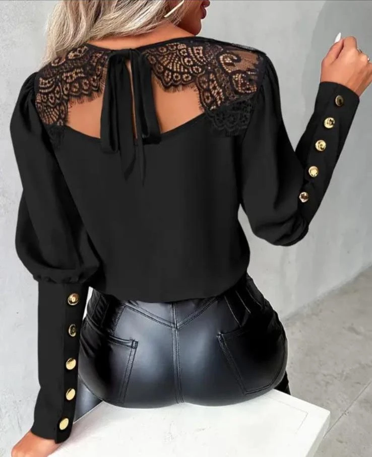 Scuba Dalgıç Kumaş Sırtı Dantel Detaylı Bluz