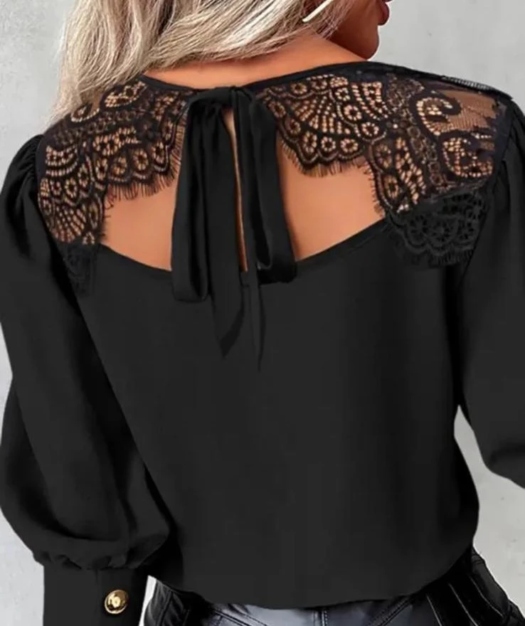 Scuba Dalgıç Kumaş Sırtı Dantel Detaylı Bluz