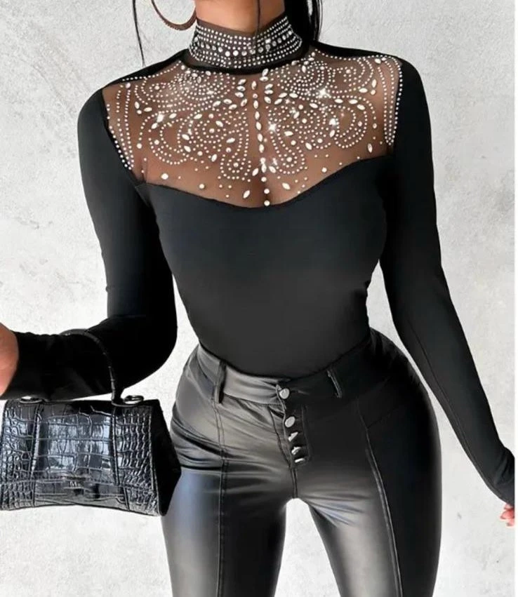 Scuba Dalgıç Kumaş  Taş Detaylı Bluz