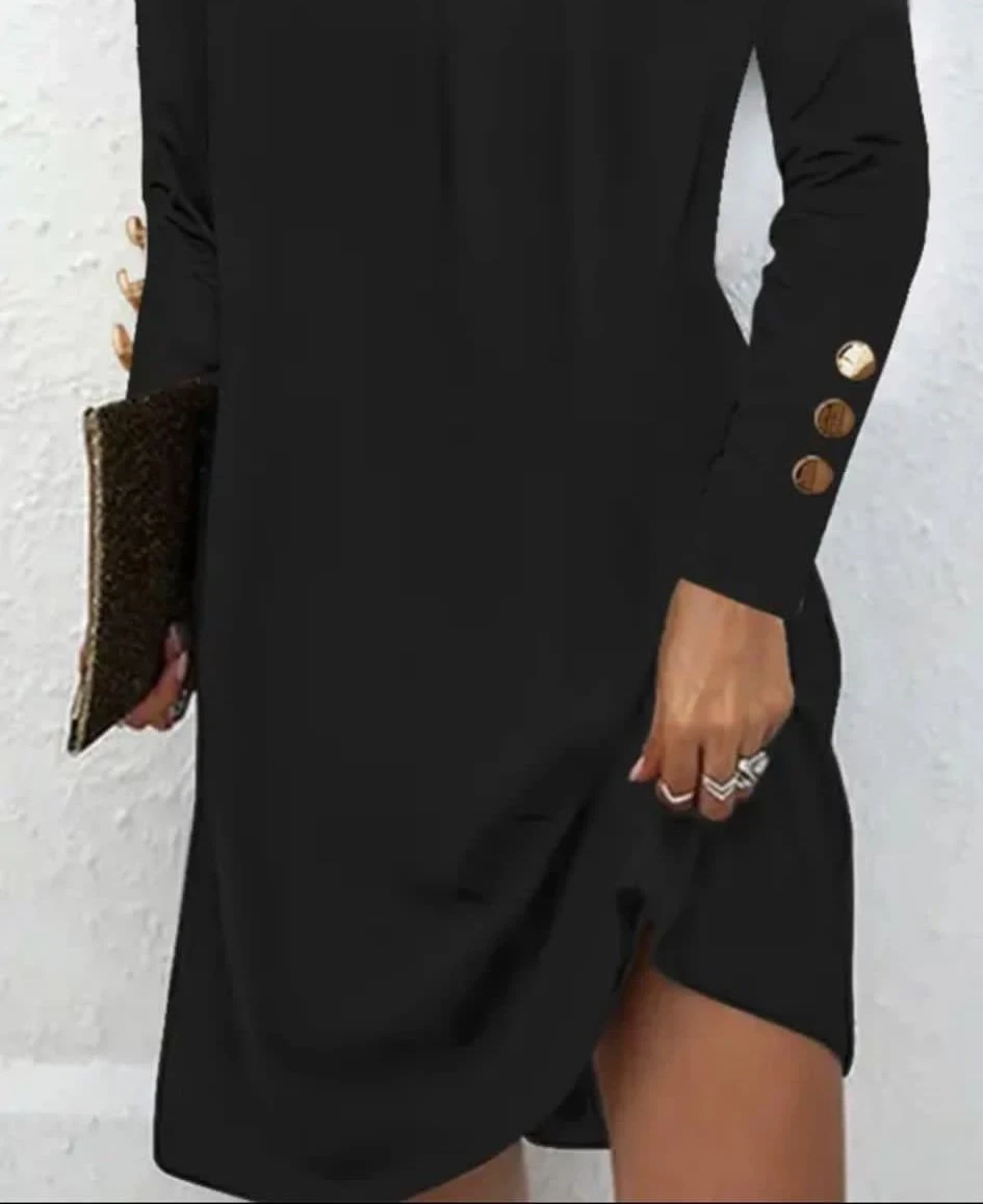 Scuba Dalgıç Kumaş Toka ve Düğme Detaylı Elbise