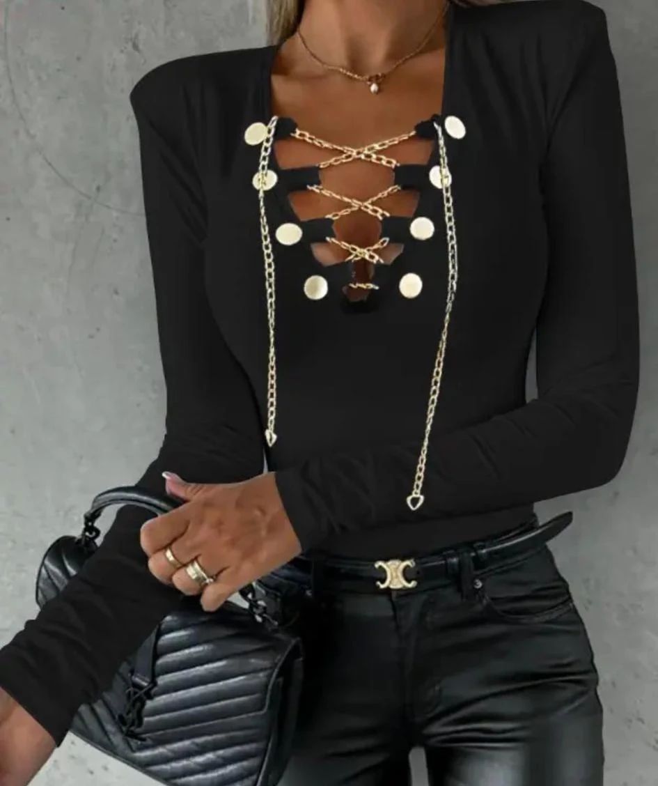 Scuba Dalgıç Kumaş Zincir Detaylı Bluz