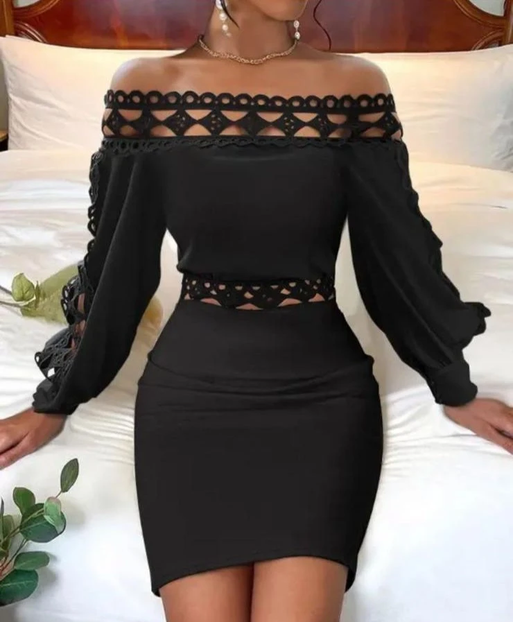 Scuba Kumaş Güpürlü Elbise