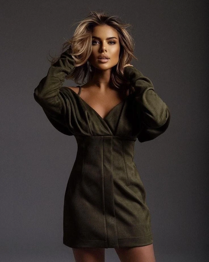 Scuba Süet Kruvaze Yaka Elbise