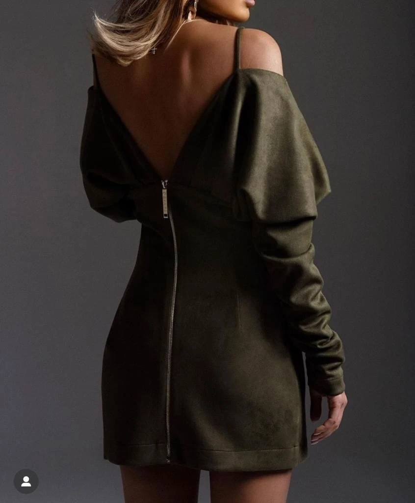 Scuba Süet Kruvaze Yaka Elbise