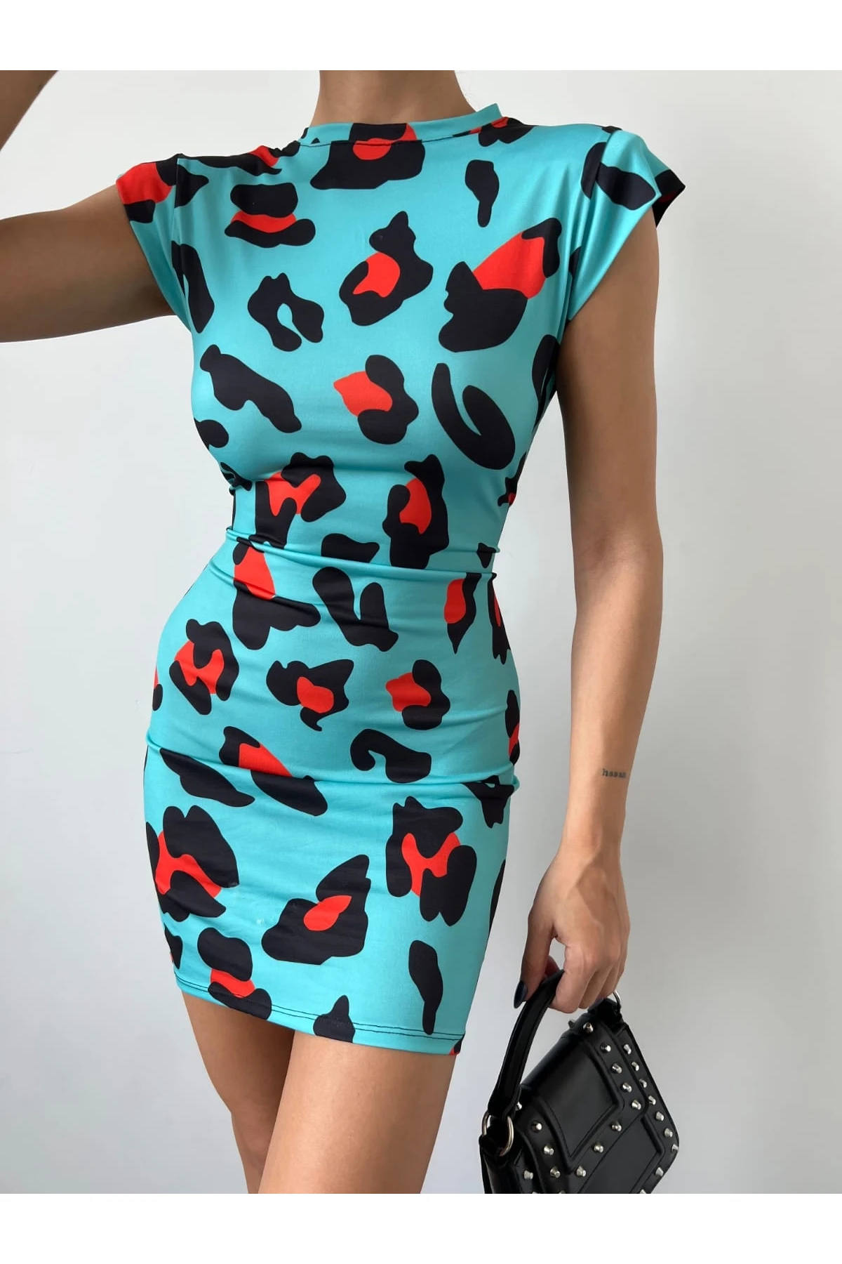 Sendy Kumaş Leopr Desenli Elbise