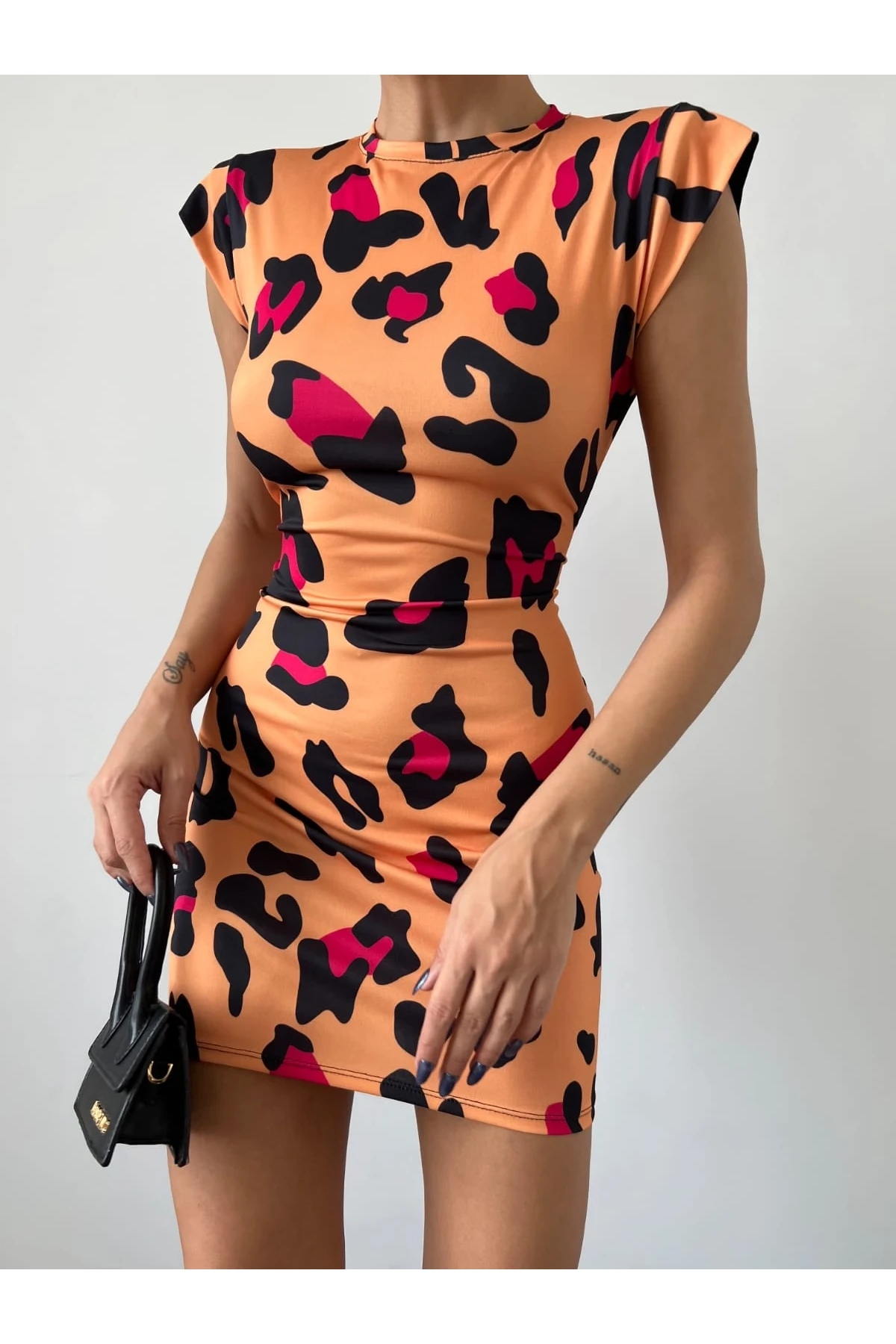 Sendy Kumaş Leopr Desenli Elbise