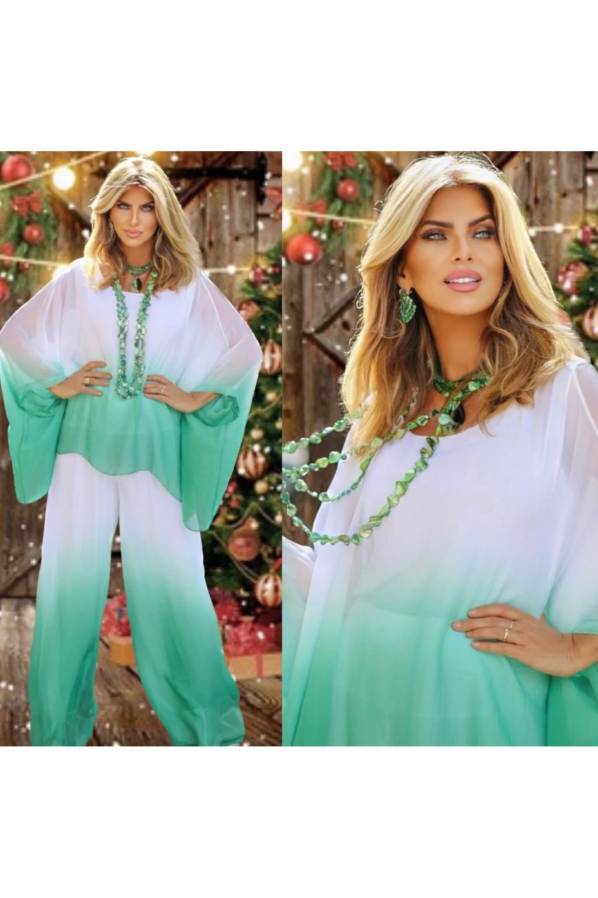 Şifon Kumaş Degrede Desen İkili Takım