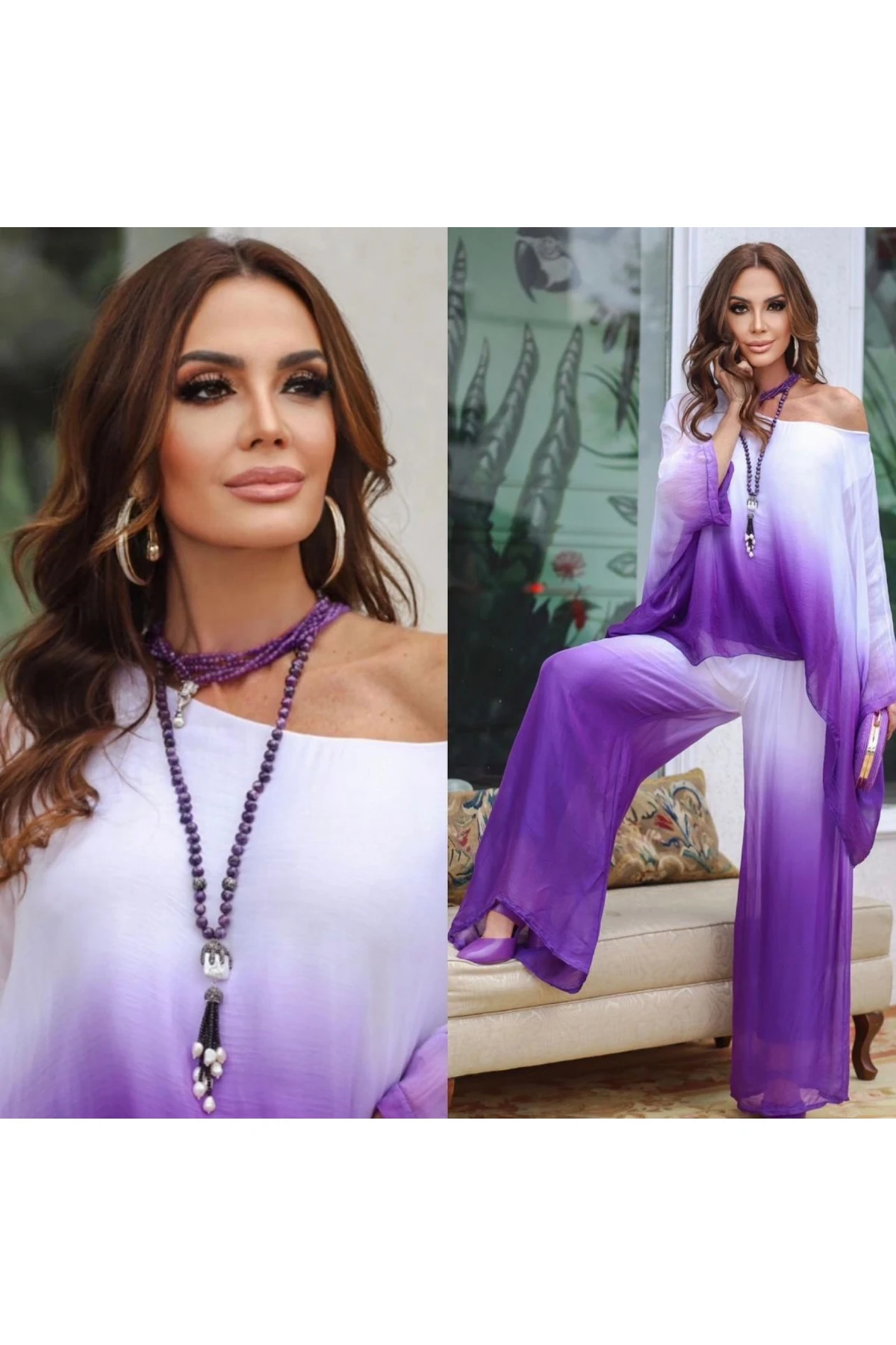 Şifon Kumaş Degrede Desen İkili Takım