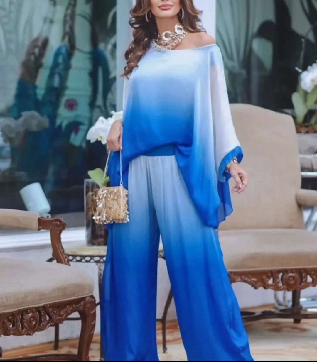 Şifon Kumaş Degrede Desen İkili Takım