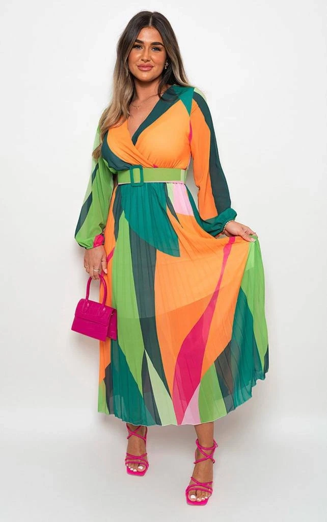 Şifon Plise Detaylı Elbise