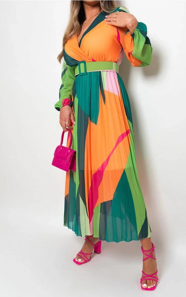 Şifon Plise Detaylı Elbise