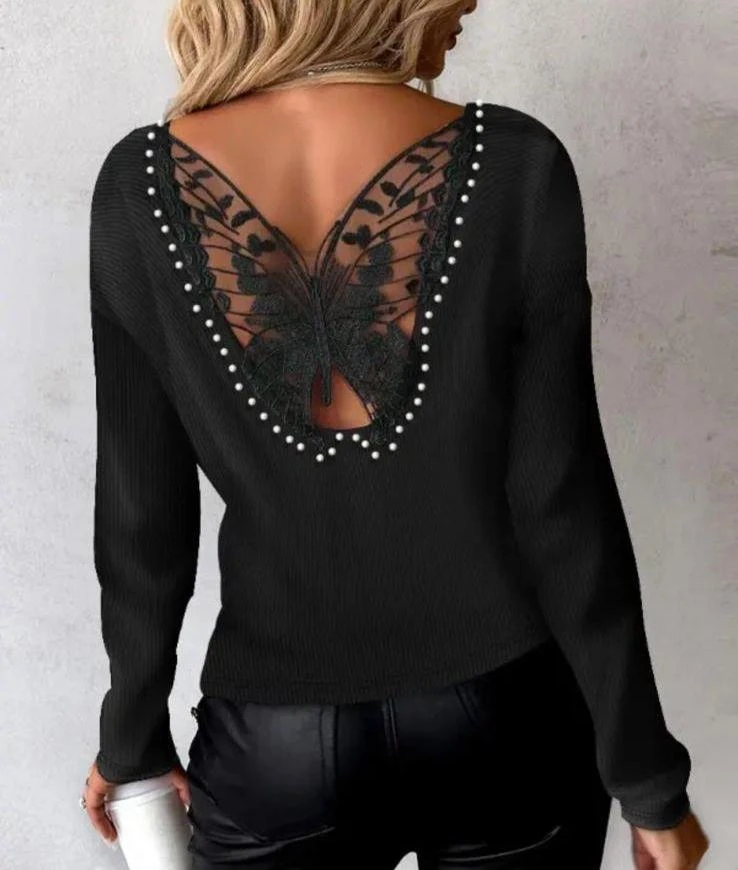 Sırtı Kelebek ve Taş Detaylı Triko