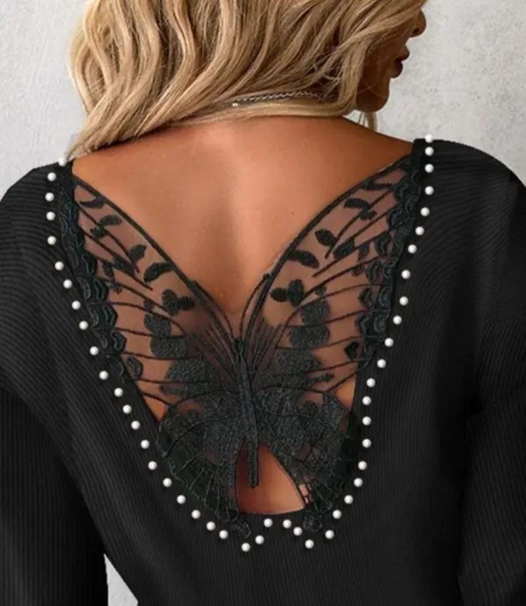 Sırtı Kelebek ve Taş Detaylı Triko