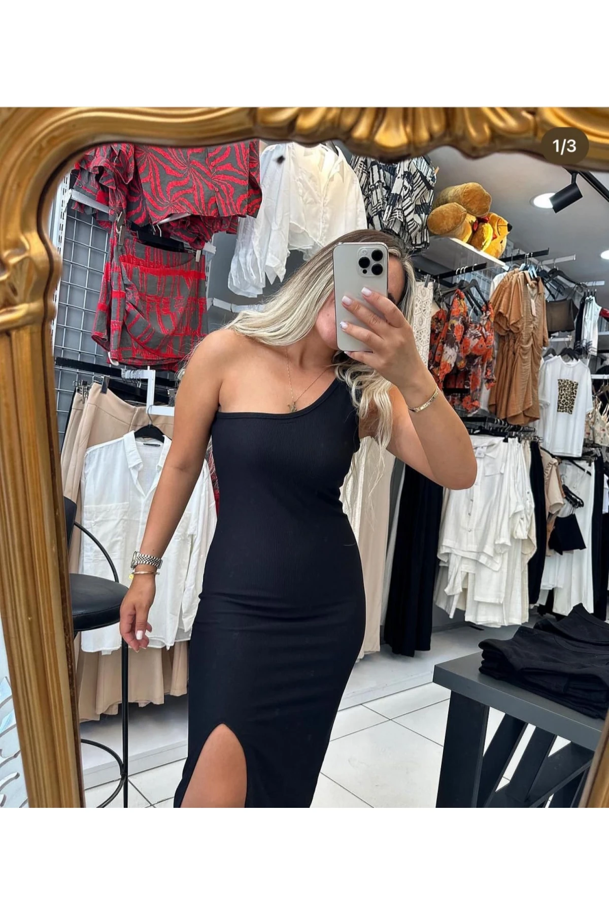 Stefanie  Omuz Dekolteli Yırtmaçlı Elbise Ottoman Kumaş