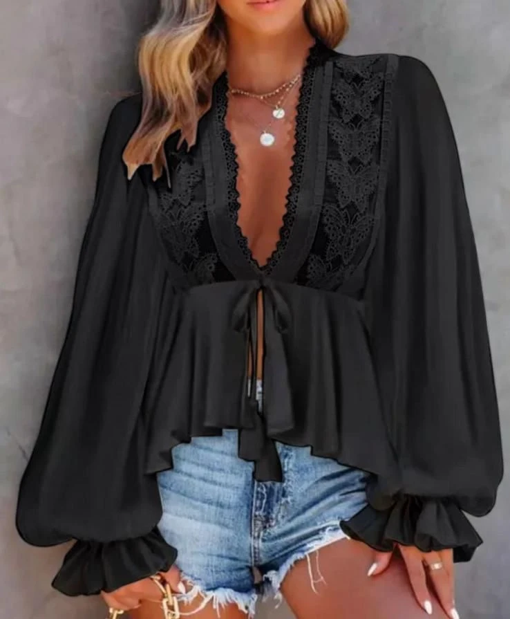 Sundy Kumaş Kelebek Güpür Detaylı Bluz