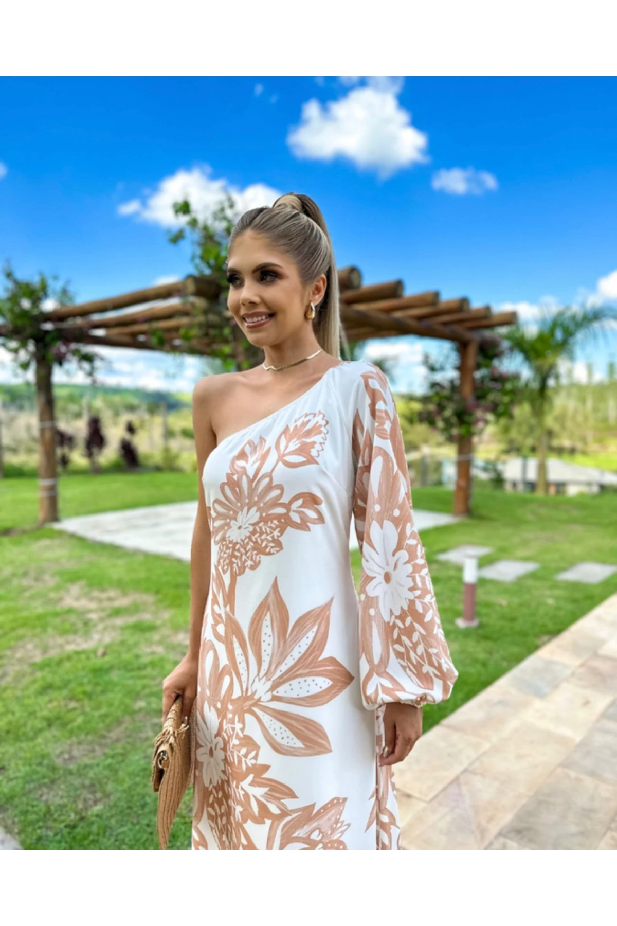 Tek Omuz Çiçek Detaylı İthal  Jessica Kumas Elbise