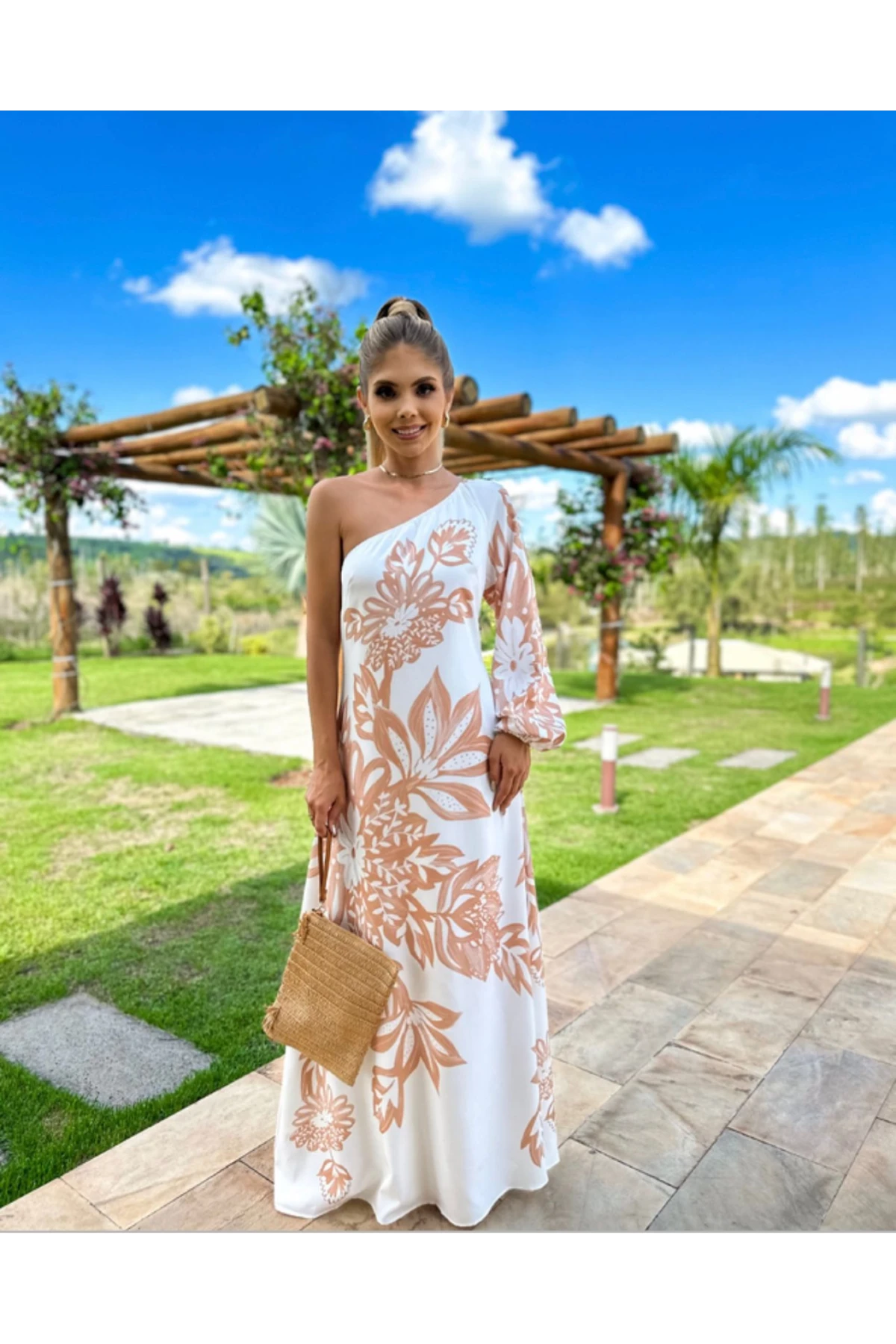 Tek Omuz Çiçek Detaylı İthal  Jessica Kumas Elbise