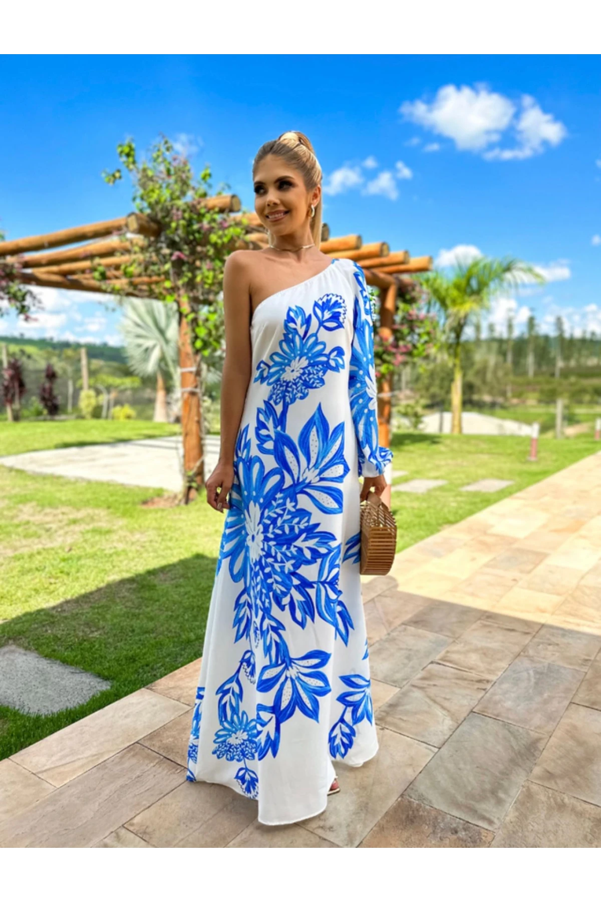 Tek Omuz Çiçek Detaylı İthal  Jessica Kumas Elbise