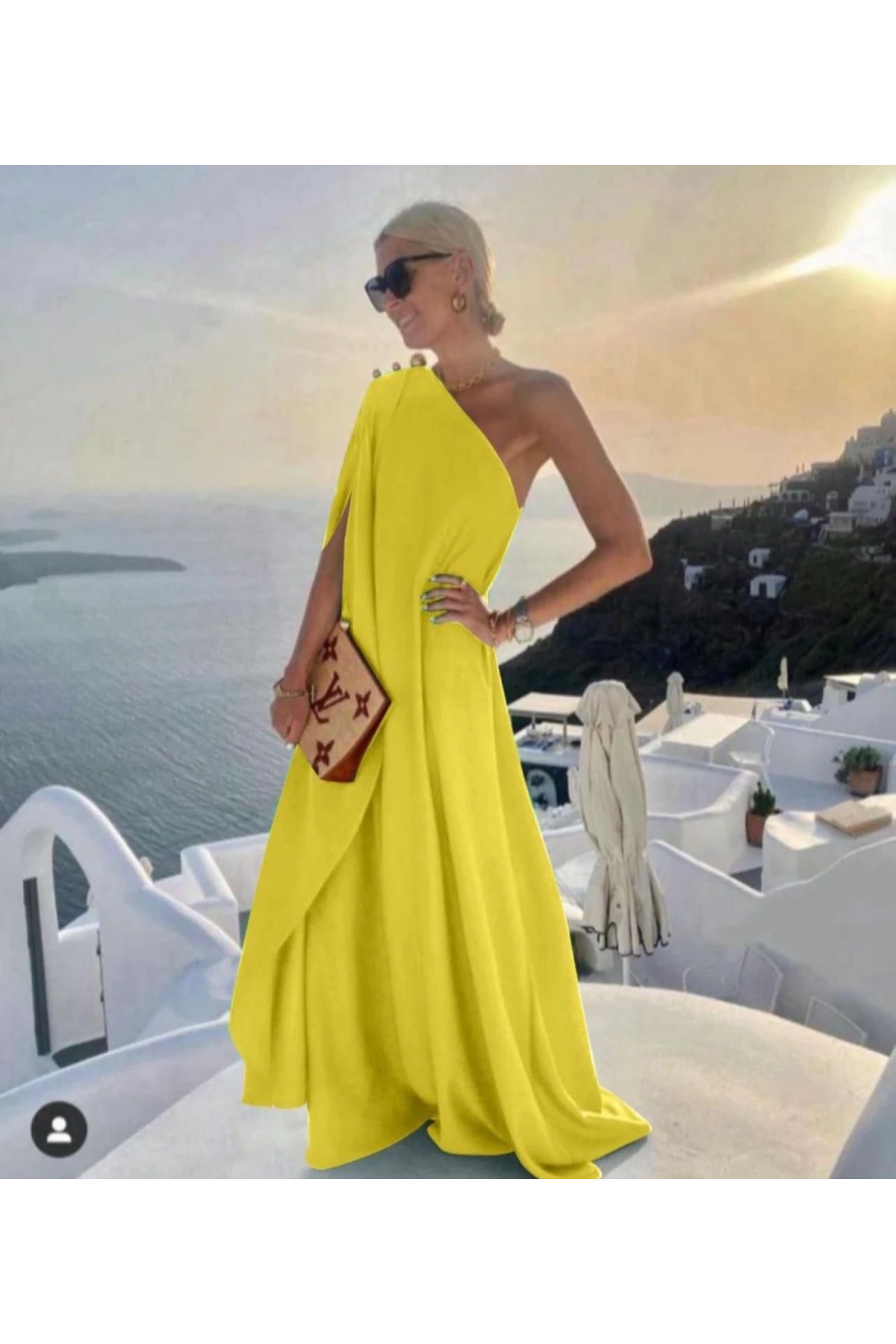 Tek Omuz Düğme Detaylı Yarasa Kol Elbise İthal Jessica Kumas