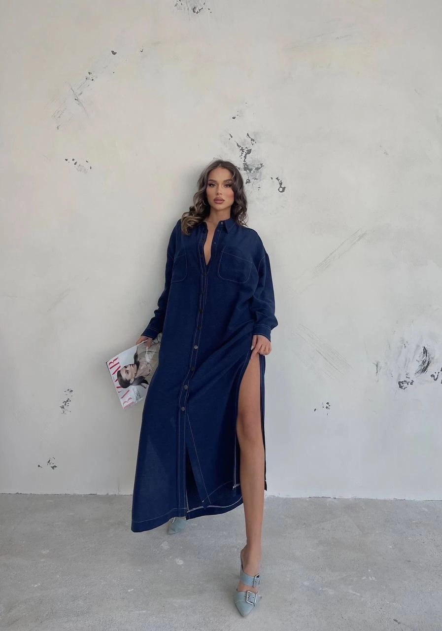 Tensel Süprem  Tok  Kumaş Rahat Kalıp Maxi Elbise