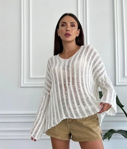 Tığ işi İspanyol Kol Triko Bluz