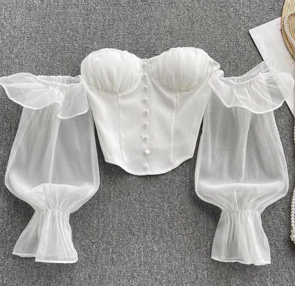 Tül  Jesica Kumaş Düğmeli Bluz