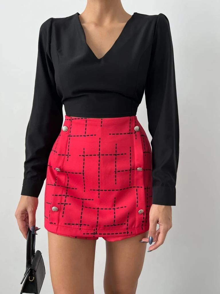 Üst Jesica Kumaş Alt Atlas Kumaş Etek Bluz Takım