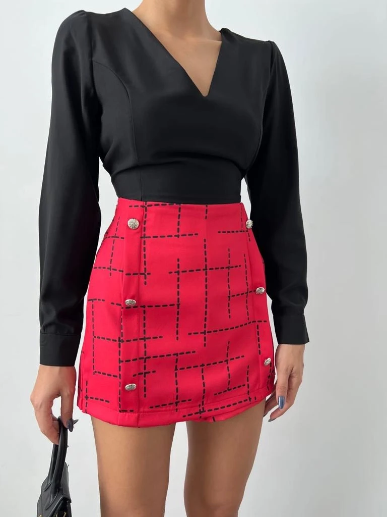 Üst Jesica Kumaş Alt Atlas Kumaş Etek Bluz Takım