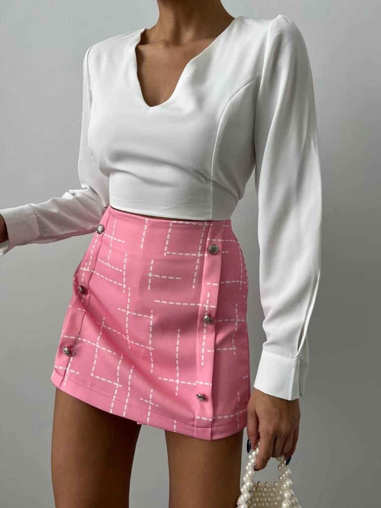 Üst Jesica Kumaş Alt Atlas Kumaş Etek Bluz Takım