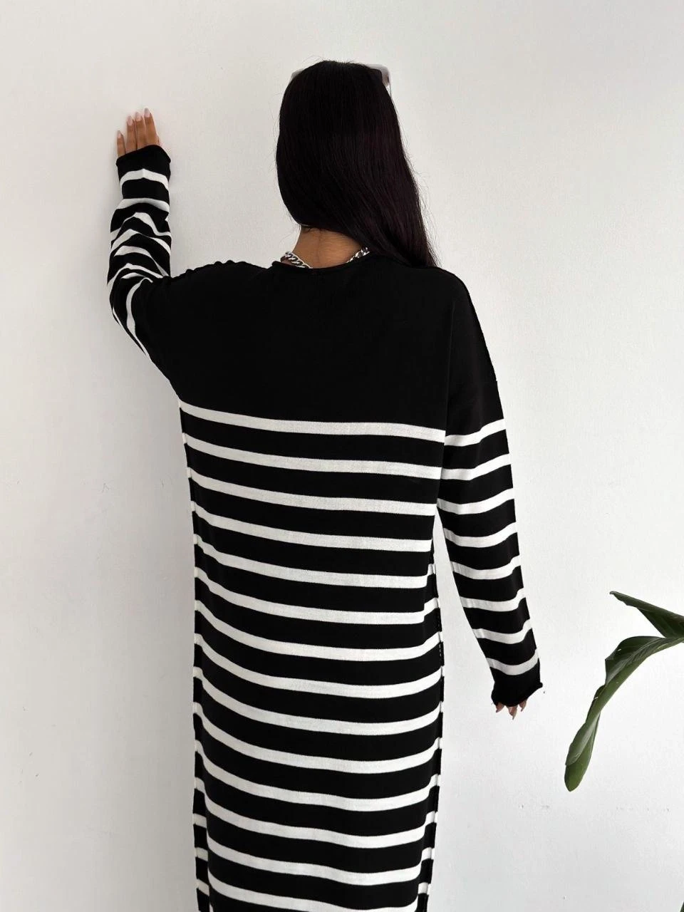 Uzun Çizgili Triko Elbise