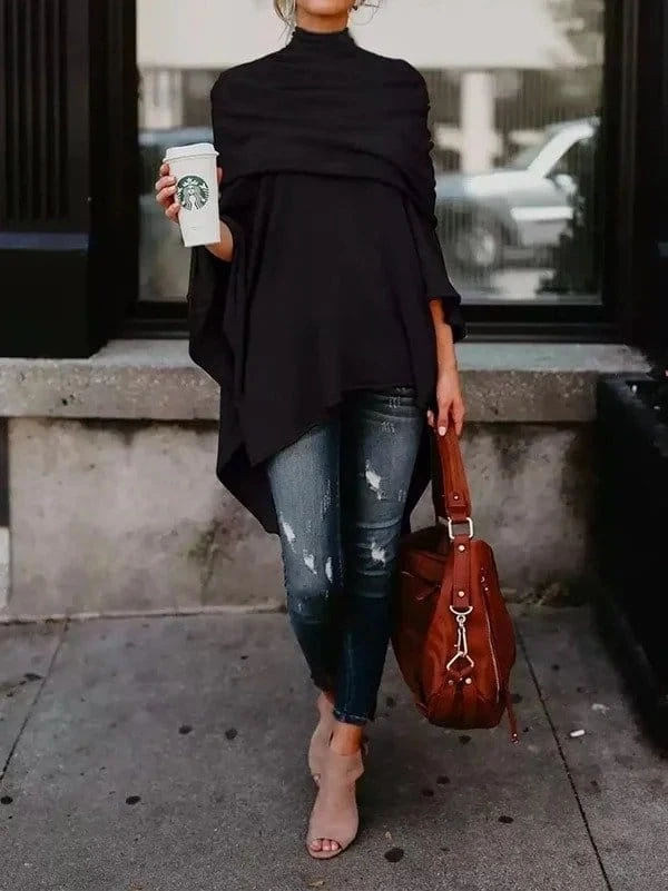 Uzun Kollu Madonna Yaka Yün Viskon Panço