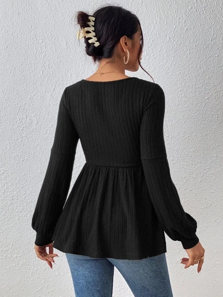 V Yaka Göğüs Altı Hafif Kloş Bukle Kumaş Bluz