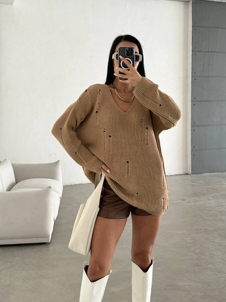 V-Yaka Rahat Kalıp Triko Kazak