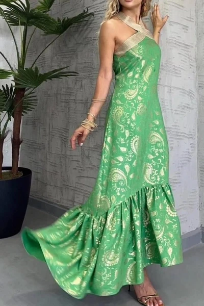 Varaklı Krep Kumaş Tasarım Elbise