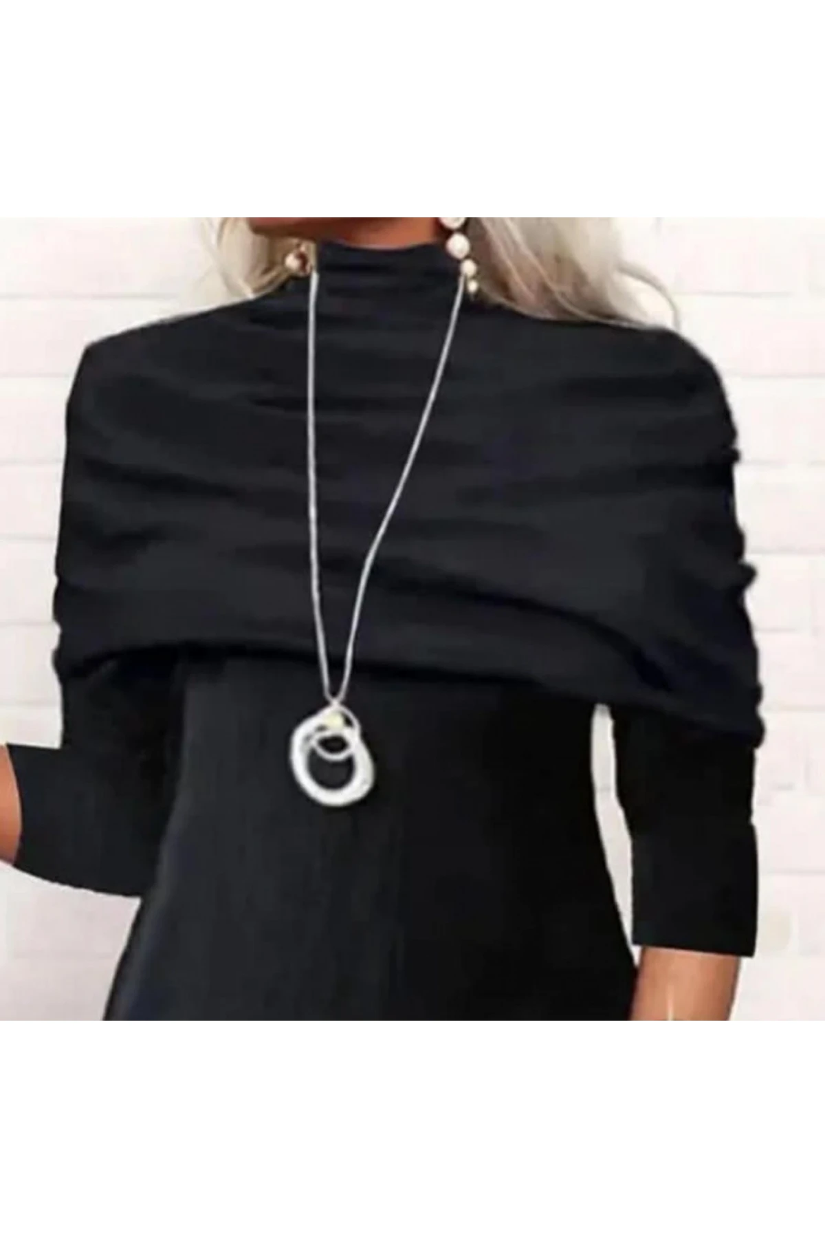 Scuba Kumaş Yakası Katlamalı  Elbise