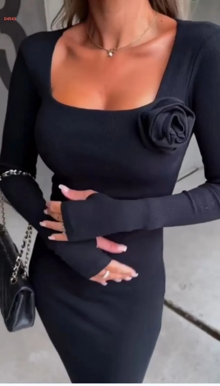 Yakası Çiçekli Kaşkorse Kalem Elbise