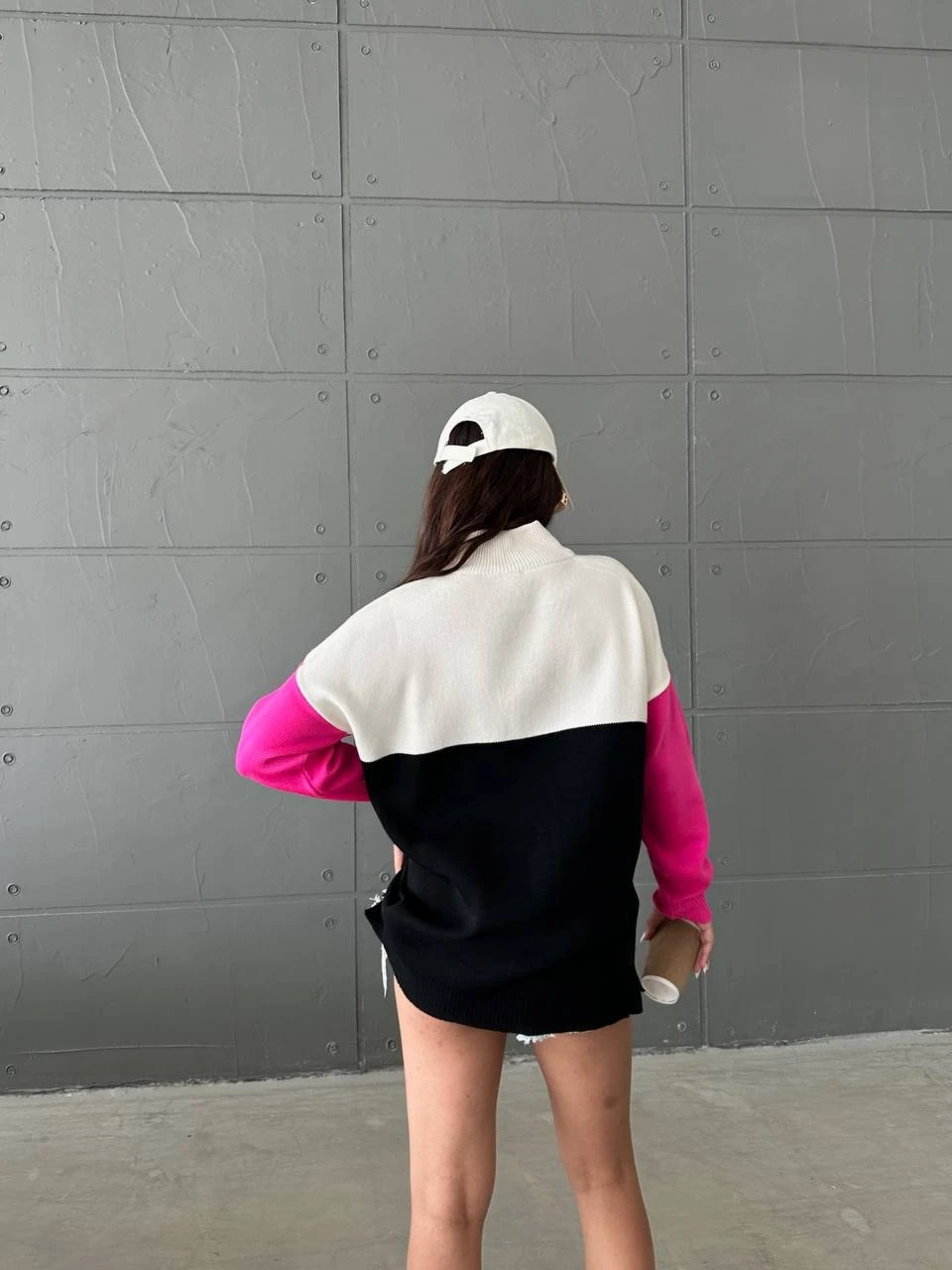 Yakası Fermuarlı Üç Renk Triko