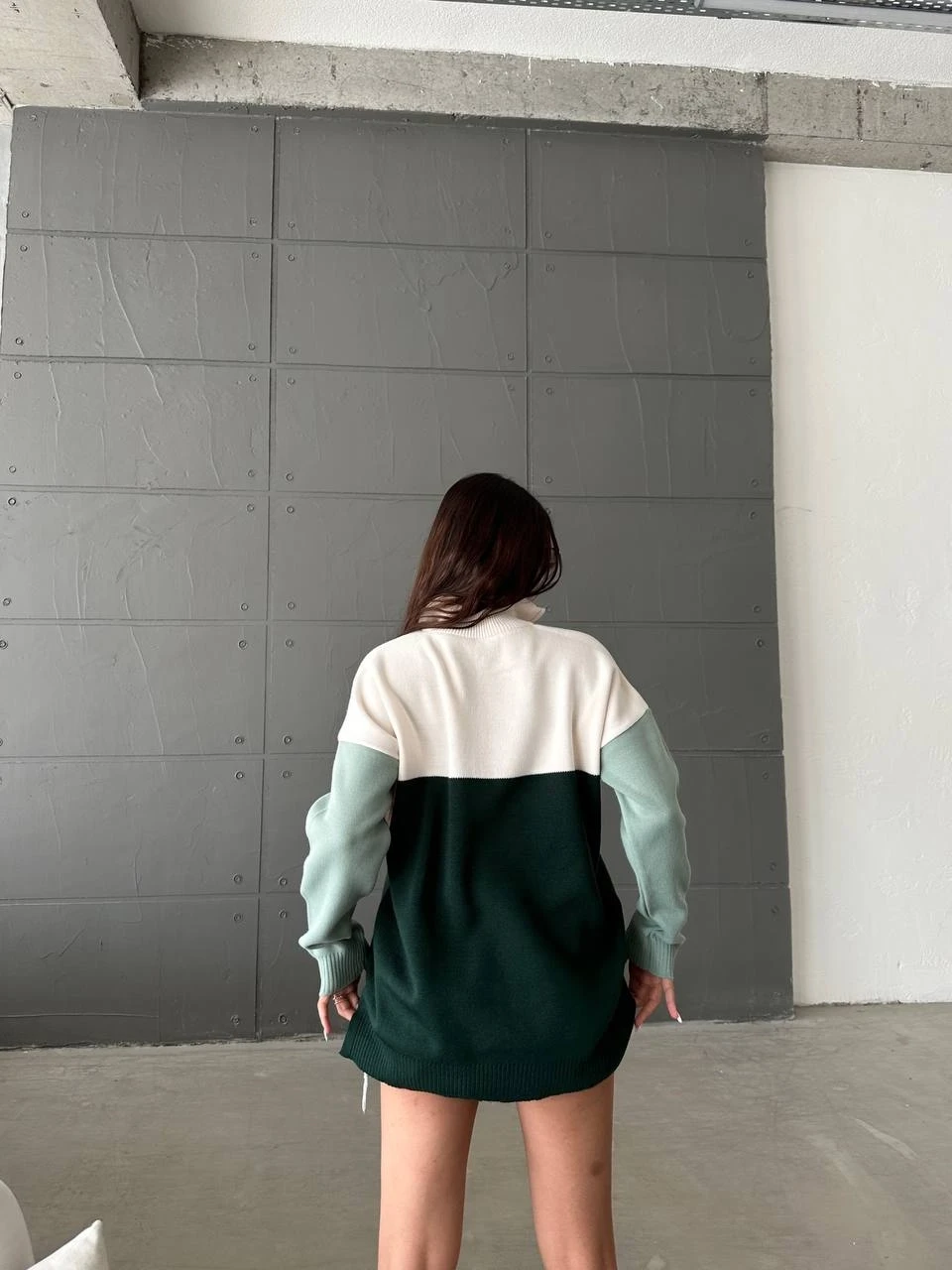 Yakası Fermuarlı Üç Renk Triko