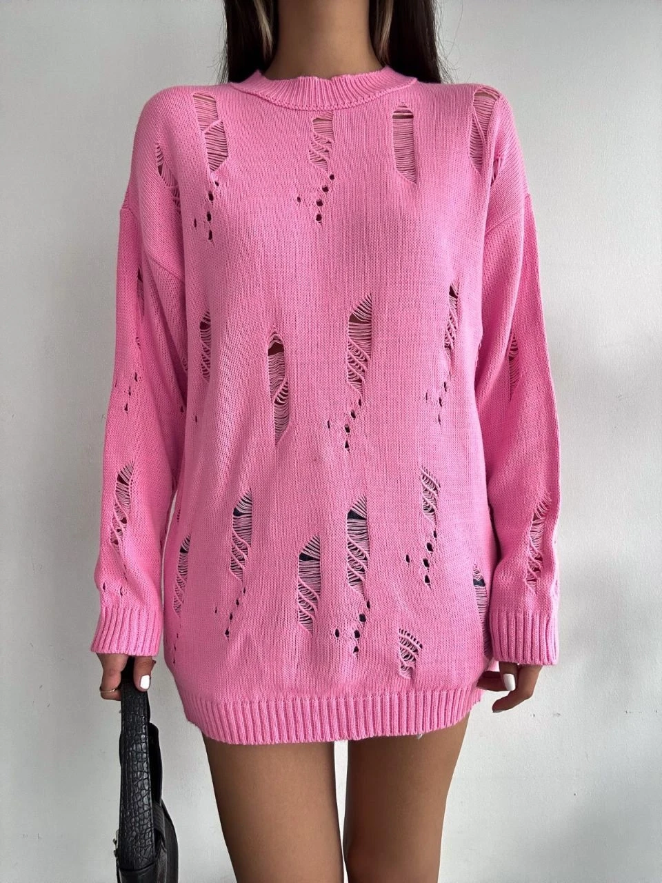 Yırtık Desenli Triko Kazak