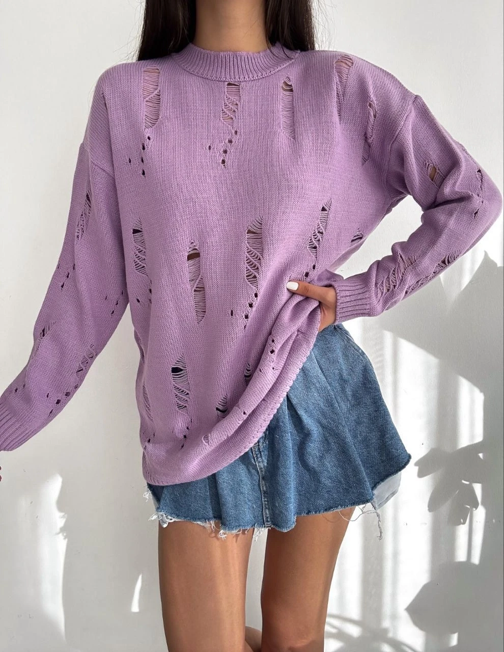 Yırtık Desenli Triko Kazak