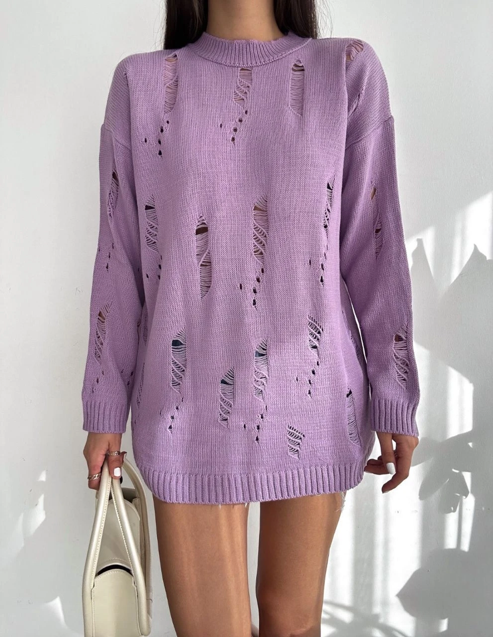 Yırtık Desenli Triko Kazak