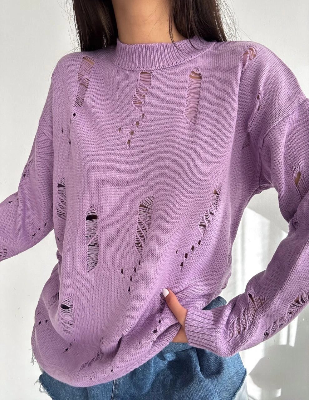 Yırtık Desenli Triko Kazak