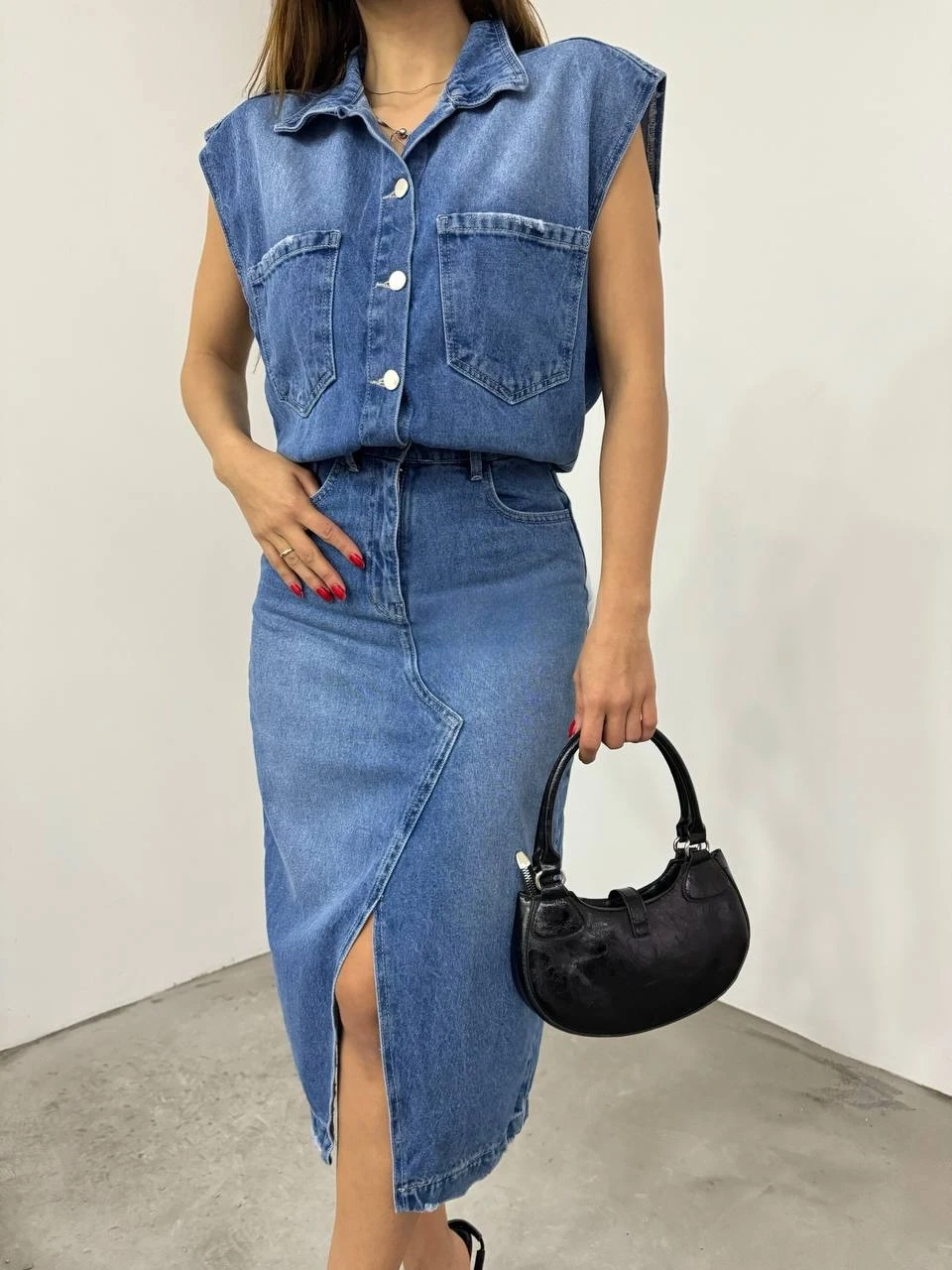 Yırtmaçlı Kot Elbise