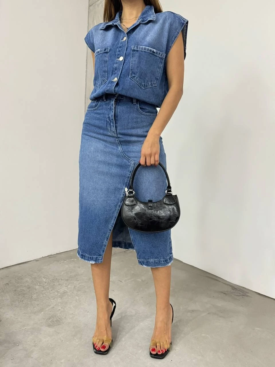 Yırtmaçlı Kot Elbise