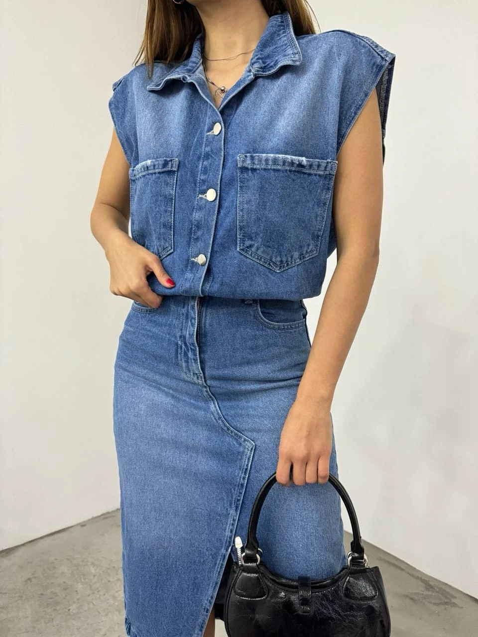 Yırtmaçlı Kot Elbise