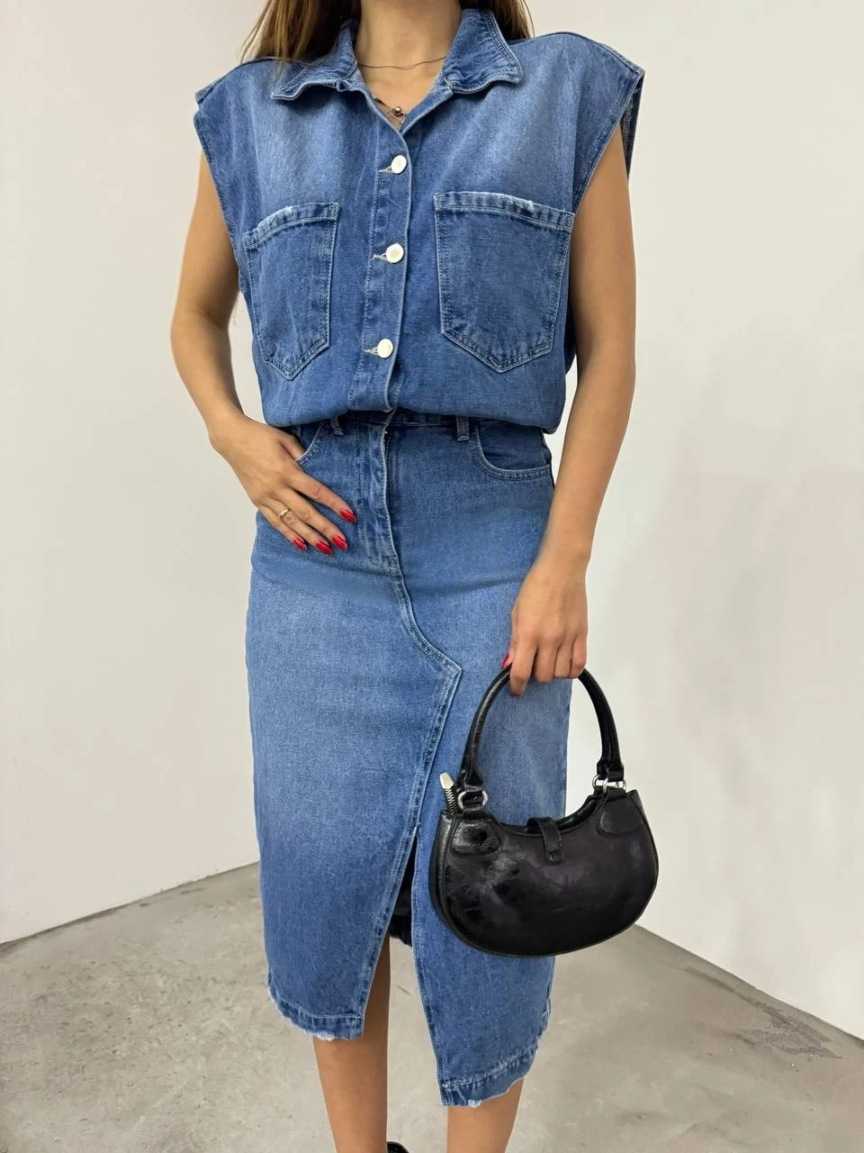 Yırtmaçlı Kot Elbise