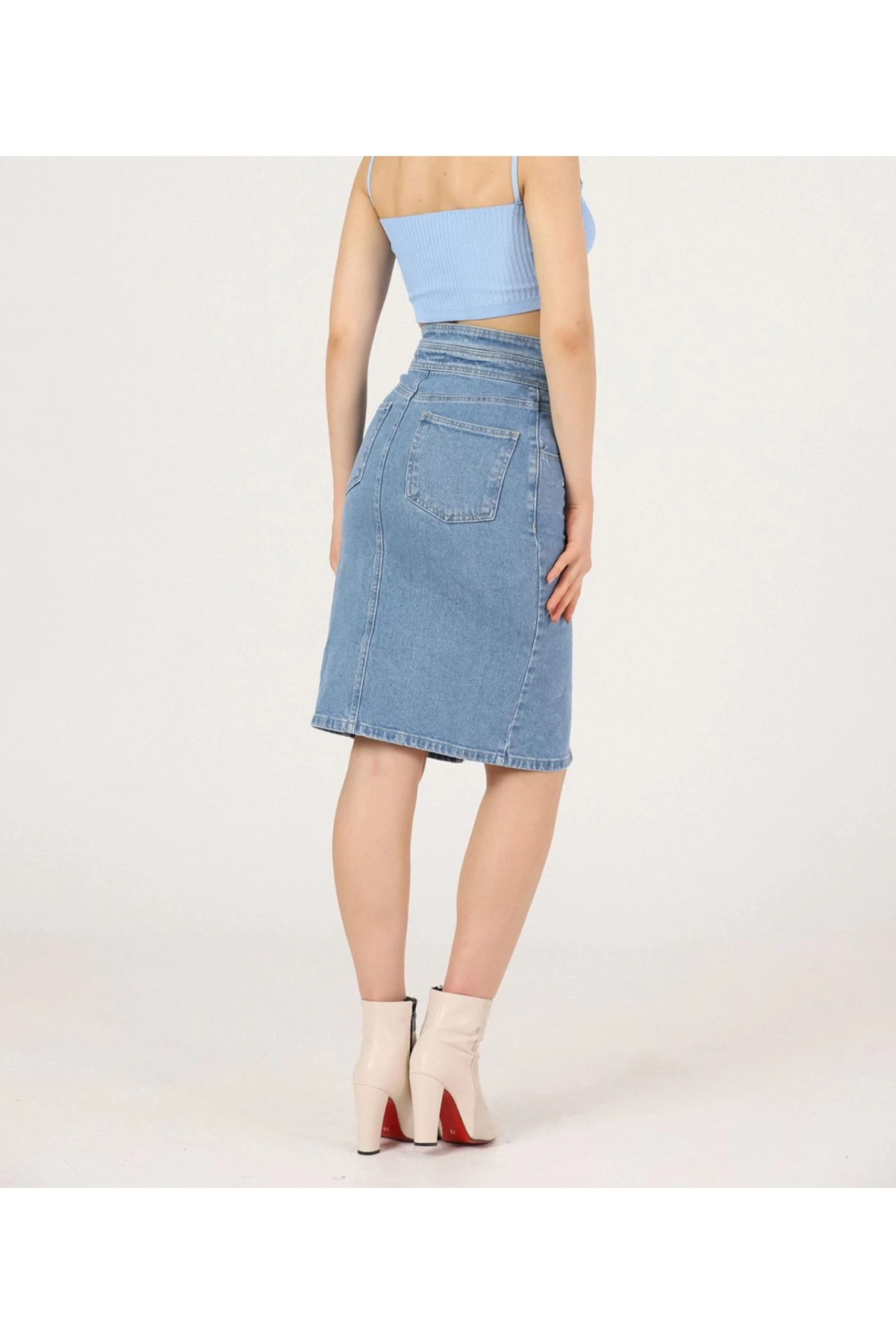 Yırtmaçlı Kot Etek