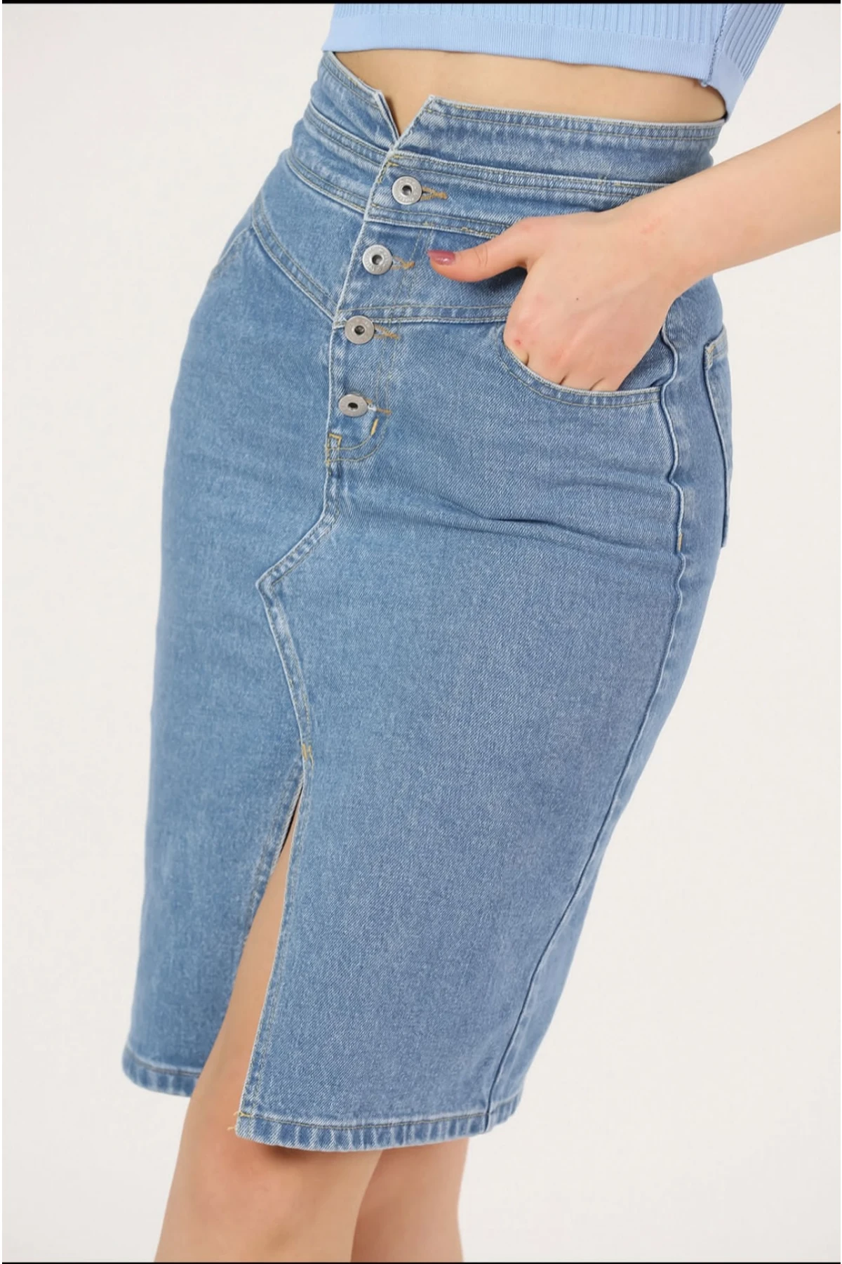 Yırtmaçlı Kot Etek