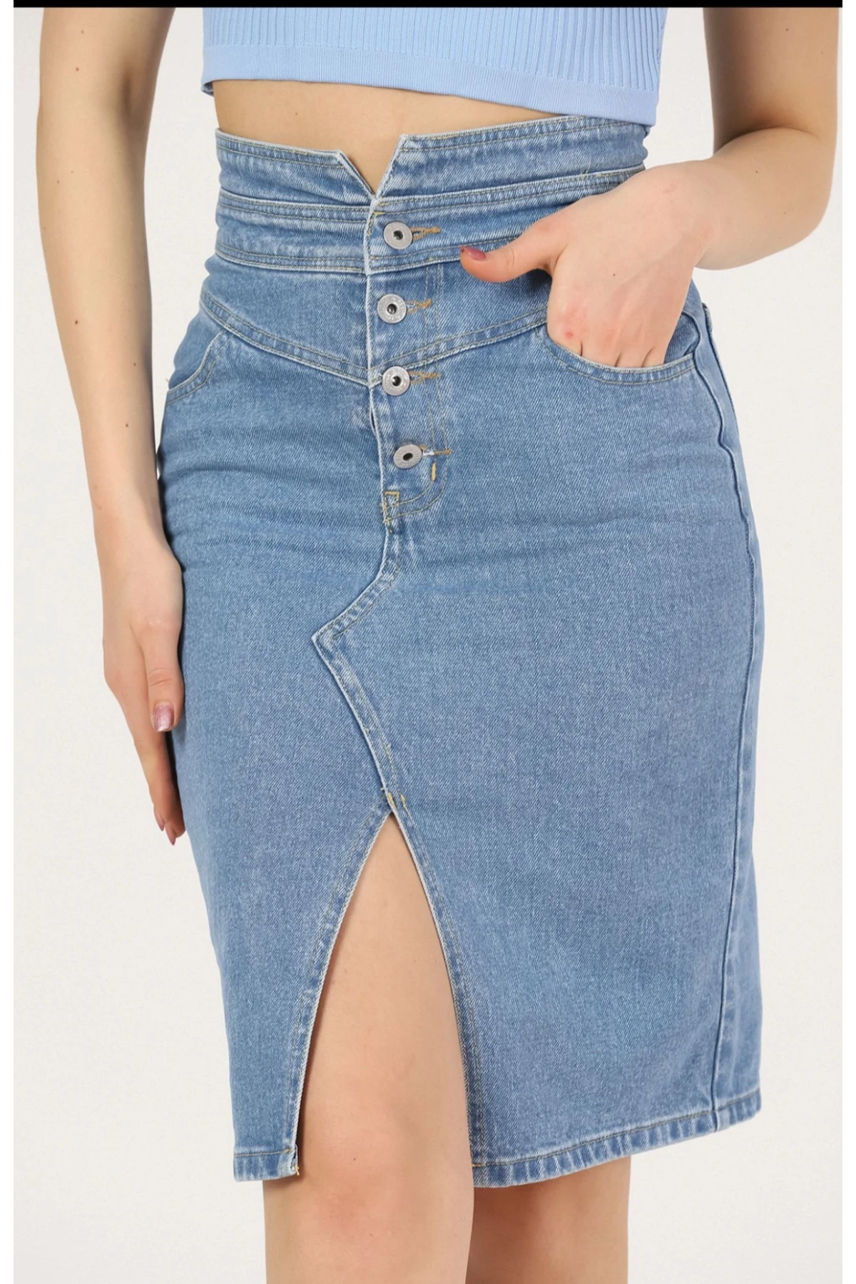 Yırtmaçlı Kot Etek