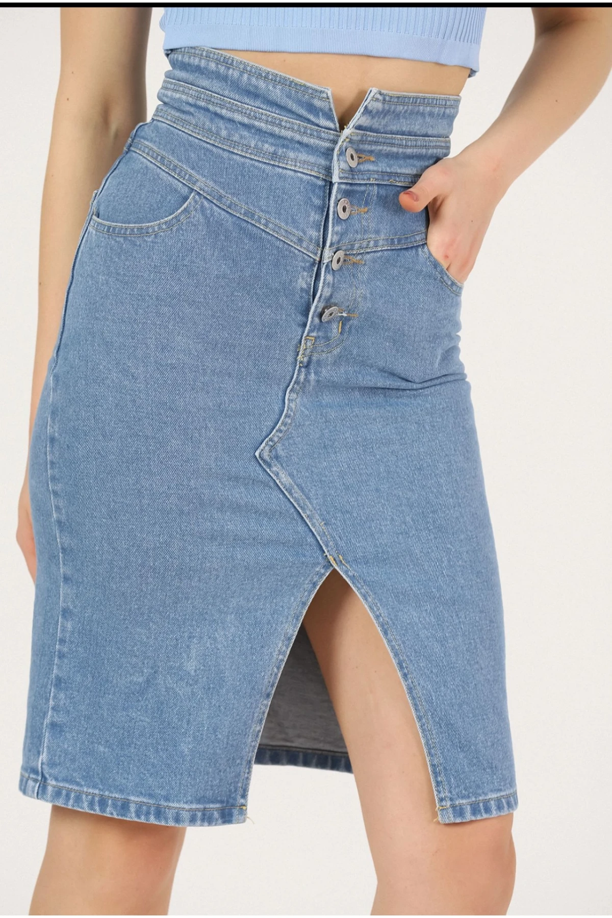 Yırtmaçlı Kot Etek